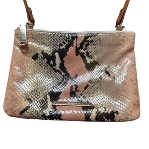 Brahmin Crossbody Perri Bag Snakeskin Rose & Black Glam Chic Romantic 9” X 7”